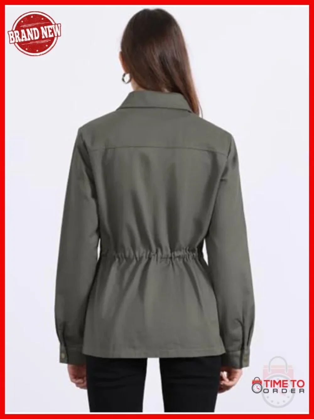 Women's Utility Anorak Jacket Cotton Drawstring Waist Snap Buttons Lightweight_3